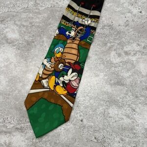 The Disney Store Silk Tie Mens OS Green Made IKorea Necktie Baseball Mickey